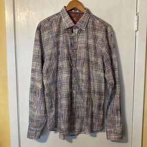 Bugatchi Men’s Colorful Graphic Print Long Sleeve Button Down Shirt